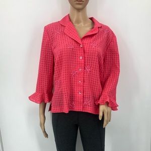 Vintage Pink Shirt Button Down Shirt Floral Cottagecore Shirt Medium